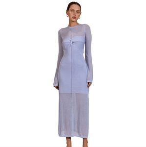 MON RENN AZUL KNIT LONG SLEEVE MIDI DRESS WITH‎ SIDE SLITS Small